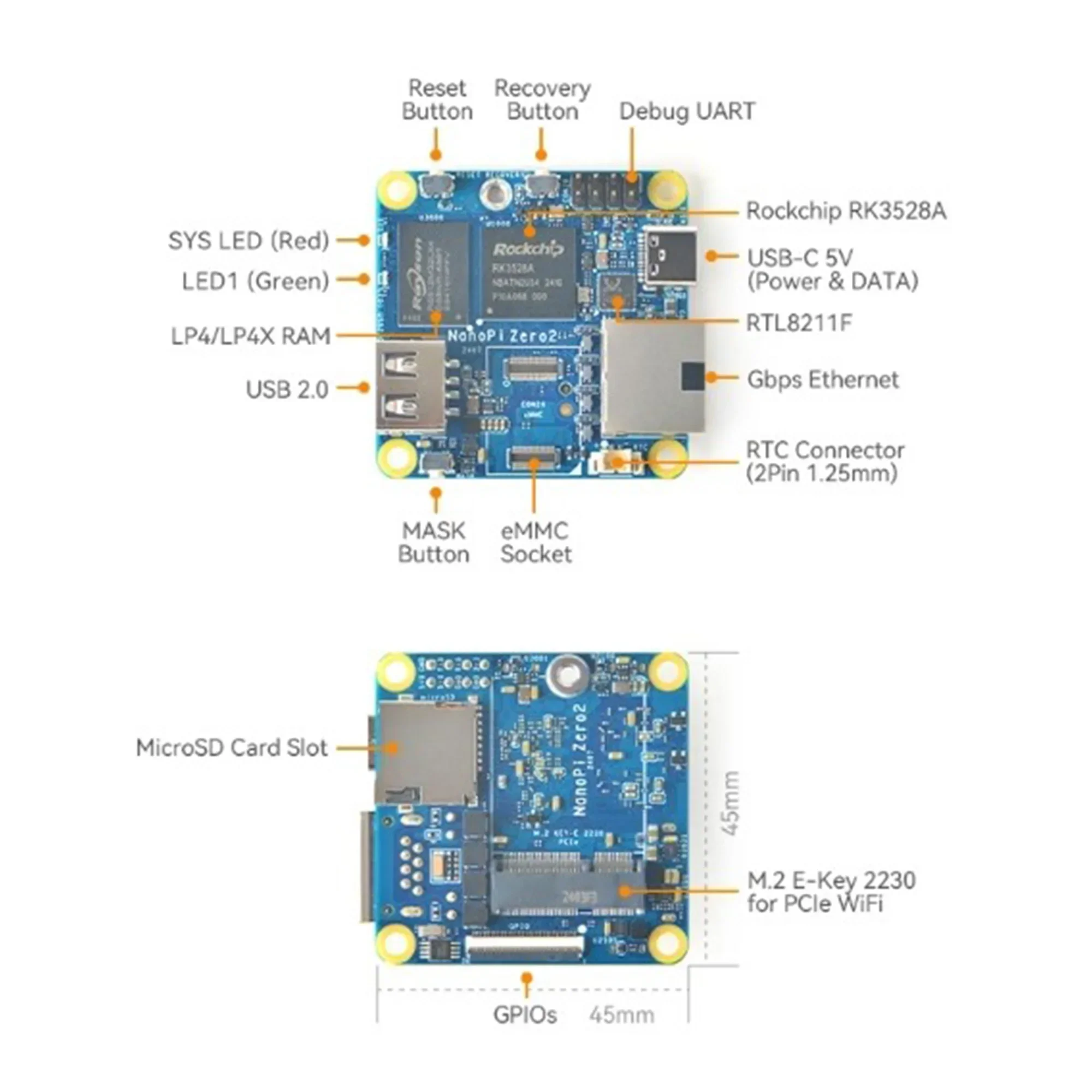 Imagem -06 - Porta Nano Ethernet Shell de Metal Wifi Mini Placa Demônio Nanopi Zero2 Rk3528a Rockchip Rk3528a