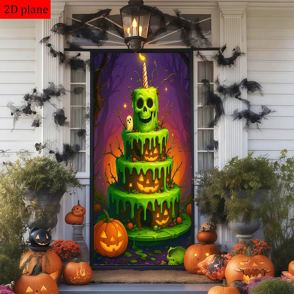 decoracao-de-porta-com-tema-de-halloween-bolo-caveira-jack-o'-lantern-fantasma-vela-com-faixa-elastica-de-alta-elasticidade