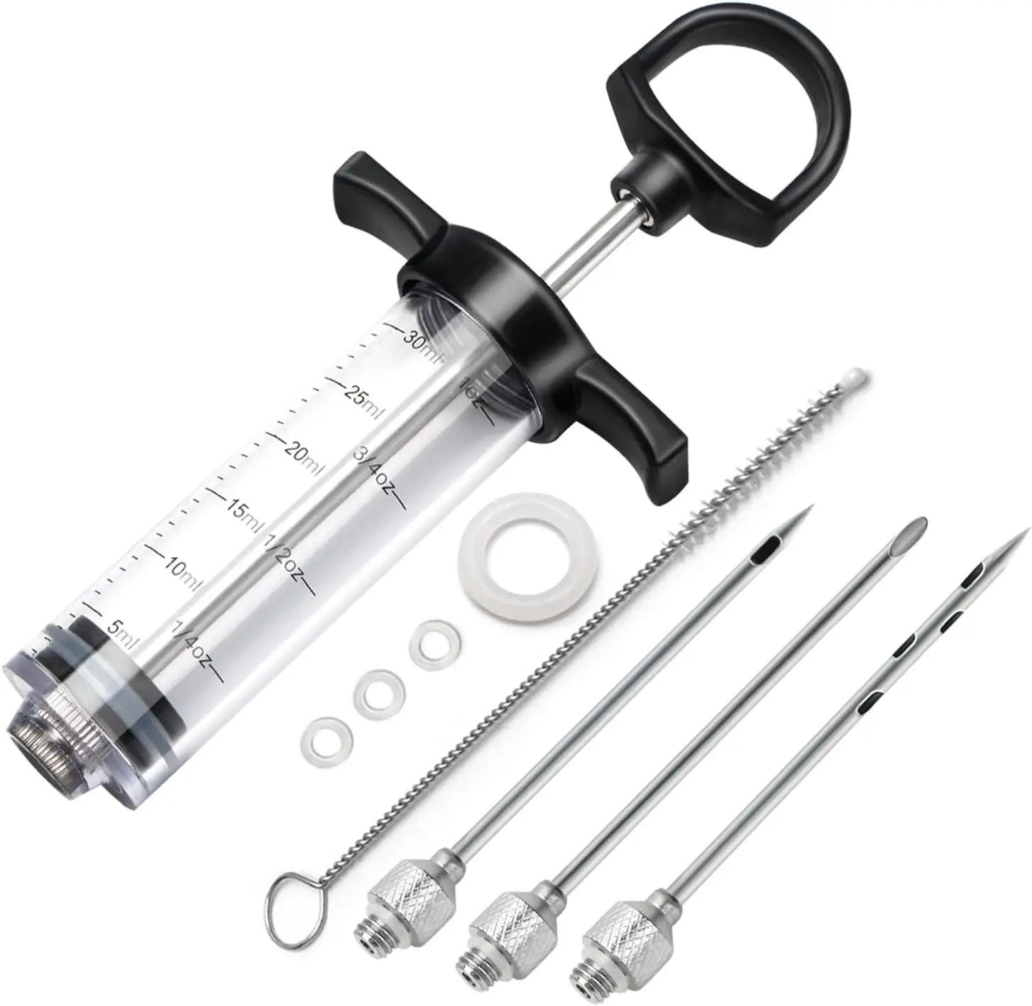 Kit de inyector de carne de plástico para ahumador con agujas de jeringa de comida de 3 sabores, ideal para inyección de adobo en pavo, carne y pechuga