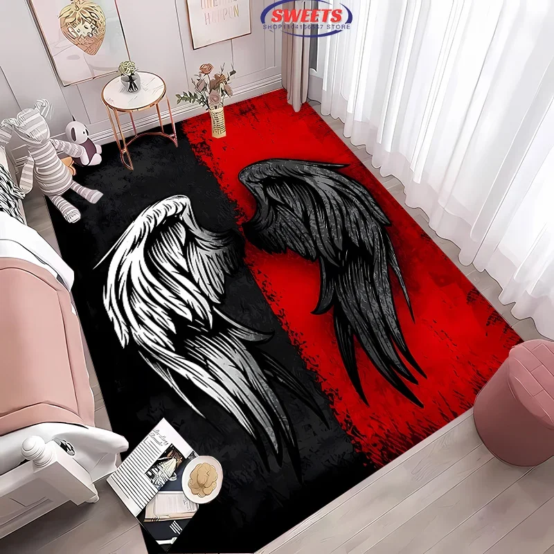 3D HD Angel Wings Theme Large Carpet for Home Living Room Children's Bedroom, Sofa Doormat Kitchen Floor Rug Anti-slip Decor Mat