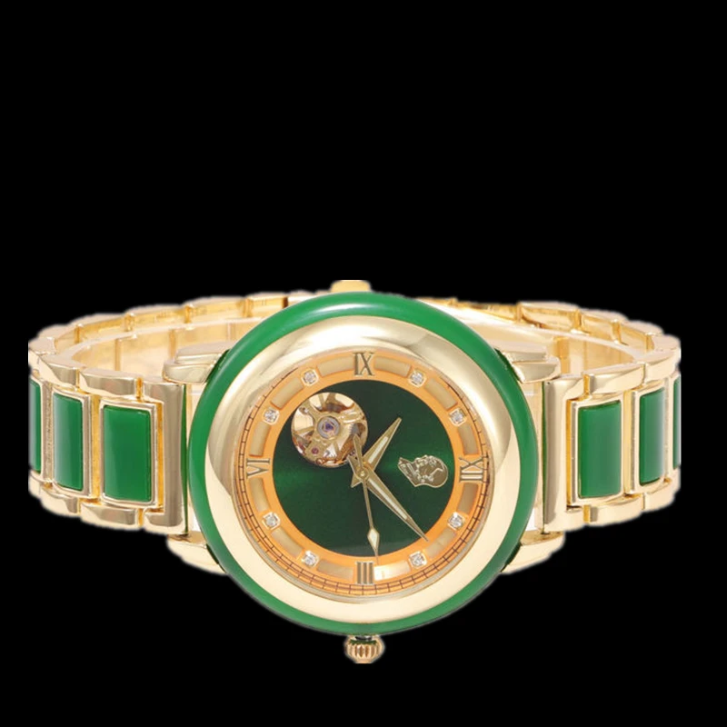 DUGARY Tourbillon mechanical watch men transparent back jade 40mm Wristwatches Salute Chairman Mao Relojes Para waterproof