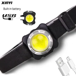 Linterna frontal LED con batería integrada, luz de trabajo COB recargable por USB, 3 modos de luz, faro impermeable para pesca y camping