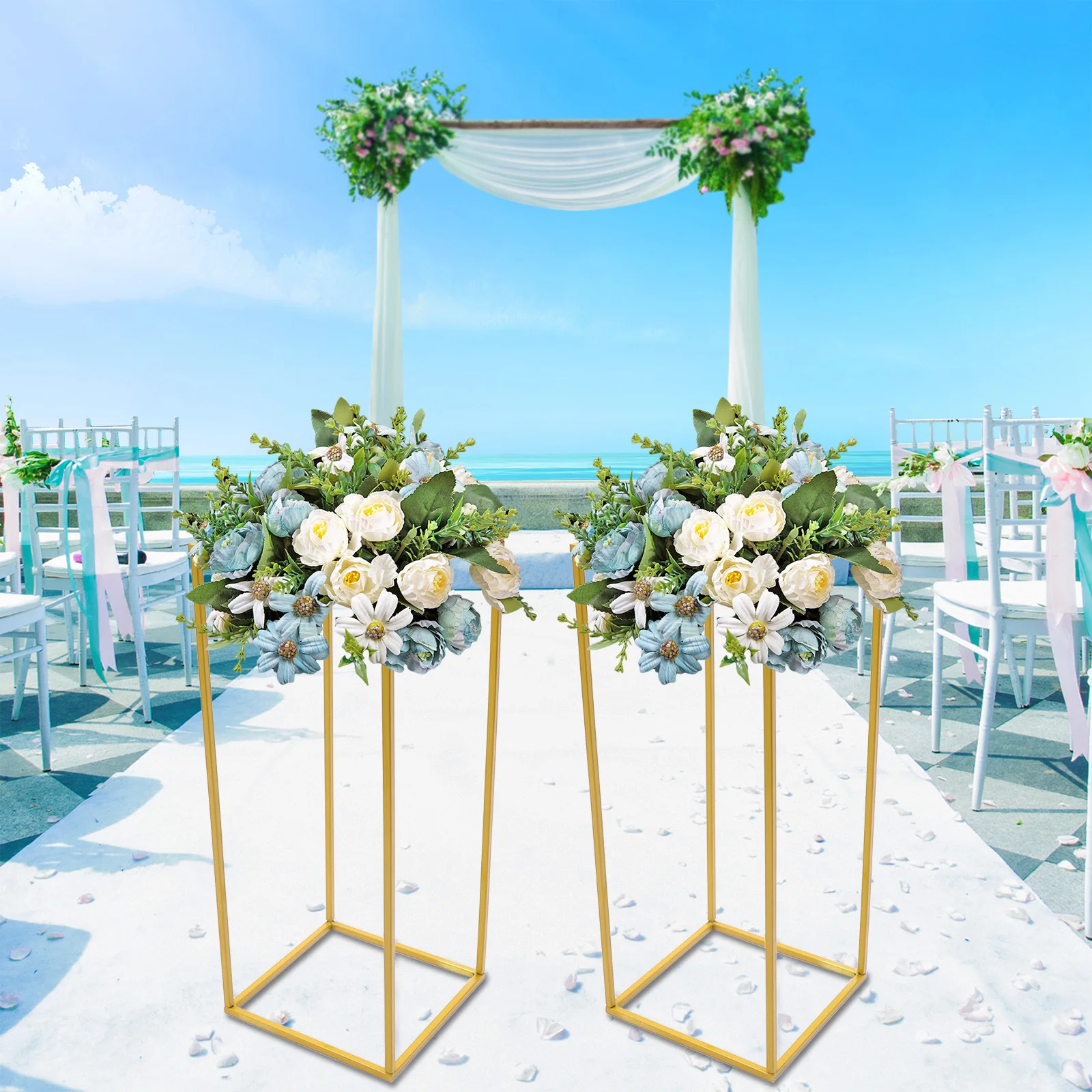 

2pcs Metal Flower Floor Vase, 60cm Tall Column Centerpiece Stand Geometric Plant Holder for Floral Wedding Table Party Decor