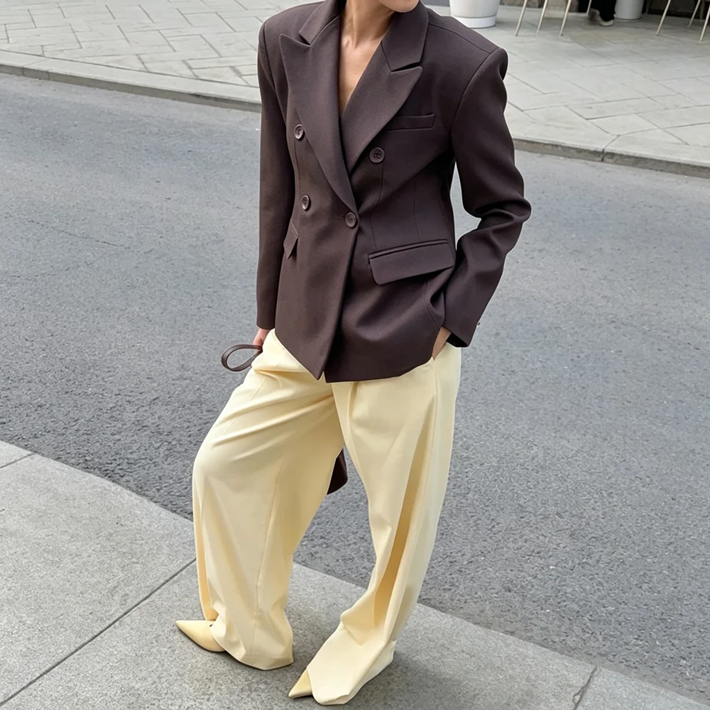Casual Peak Lapel Women Suits 2 Piece Set Double Breasted Wide-leg Pants Wedding Tuxedos Business Modern Blazers Customized