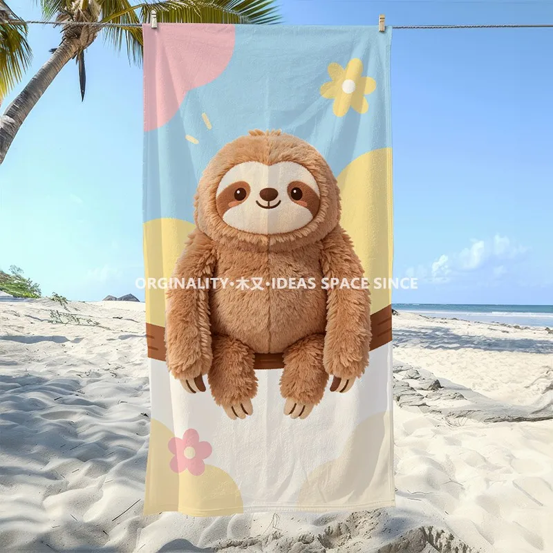 

Cute Sloth Cartoon Beach Towel Patterned Sunscreen And Windproof Suitable For Swimming Pool Camping Travel