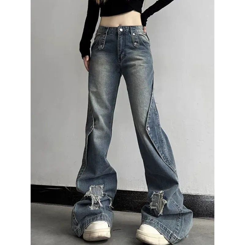 

Deeptown Y2k Vintage Star Jeans Woman Baggy Casual Blue Flare Denim Pants Korean Fashion Streetwear High Waist Black Trousers