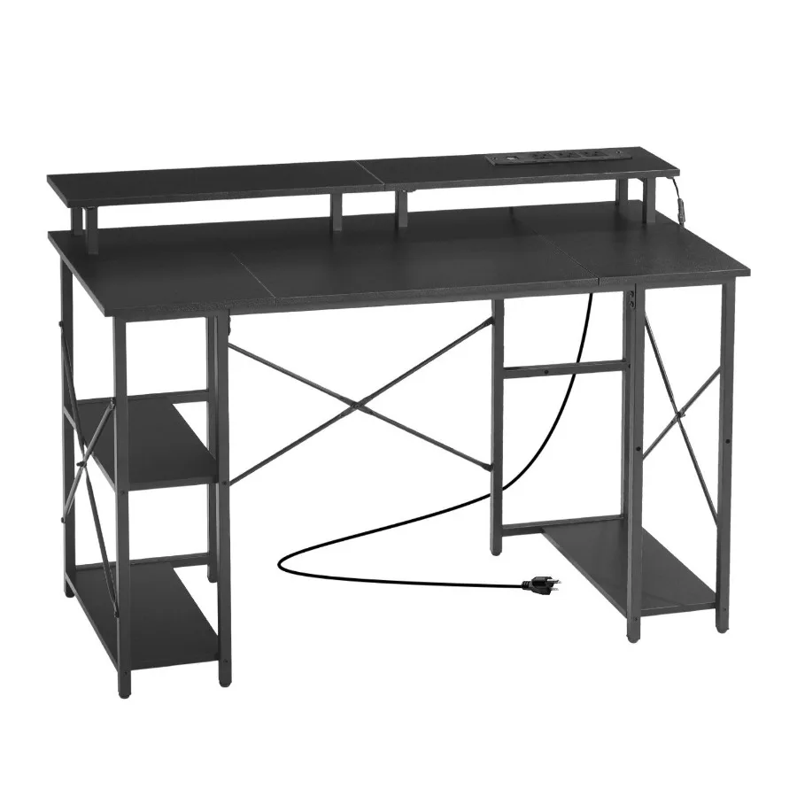 مكتب ألعاب VEVOR مقاس 47 بوصة مزود بمصابيح LED ومنافذ طاقة ومكتب كمبيوتر مع حامل شاشة وتخزين من طبقتين أعمال الدراسة f #1