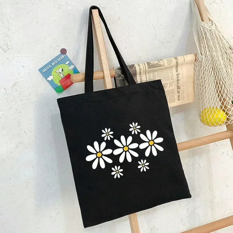 Daisy Floral Tote Bags Women Trendy Canvas Tote Large Capacity Shopping Handbag Best Gift Her Book Storage Clutch