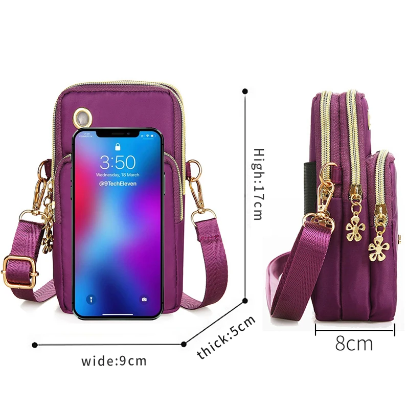 Geestock 10pcs Nylon Balloon Mobile Phone Bag Women Shoulder Bag Multi Pocket Crossbody Bags With Headphone Plug 3 Layer Wallet