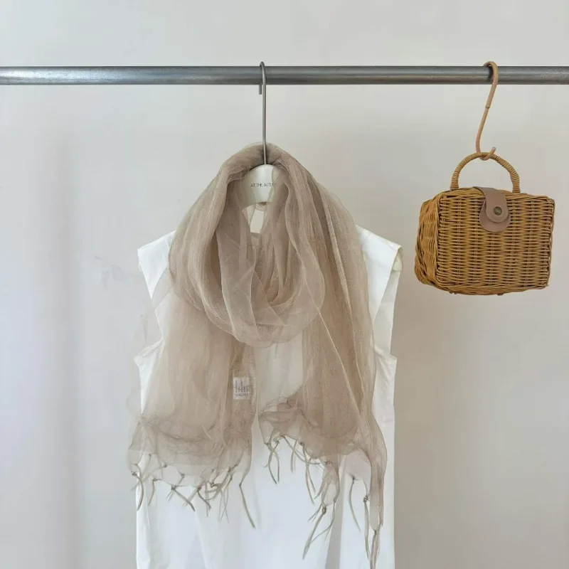 Women Japan Korea Style Soft Sheer Organza Scarf Tassel Thin Sun Protection Shawl Scarves