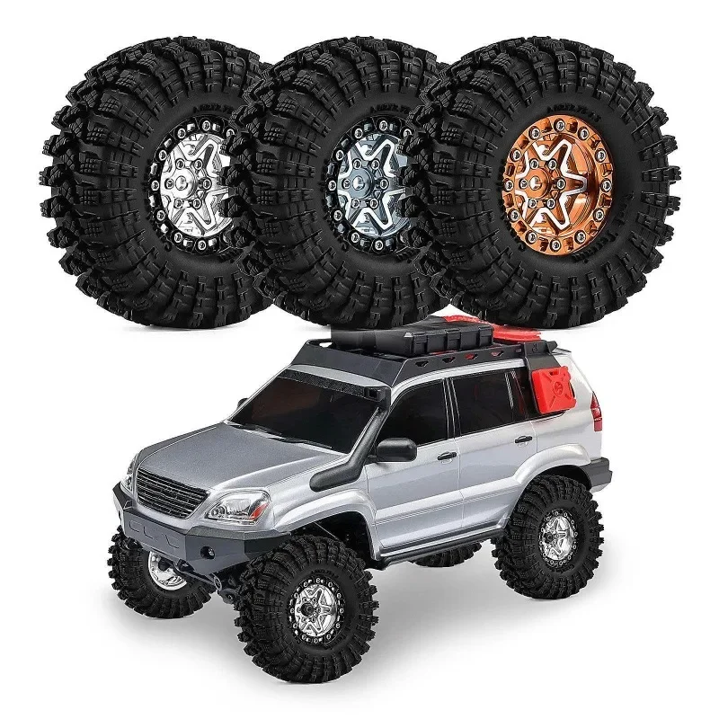 4pcs 1.3 inch Beadlock Wheel Rim Tire for 1/18 Trxs TRX4M 1/24 Axial SCX24 FCX24 RC Crawler Car Upgrade Parts