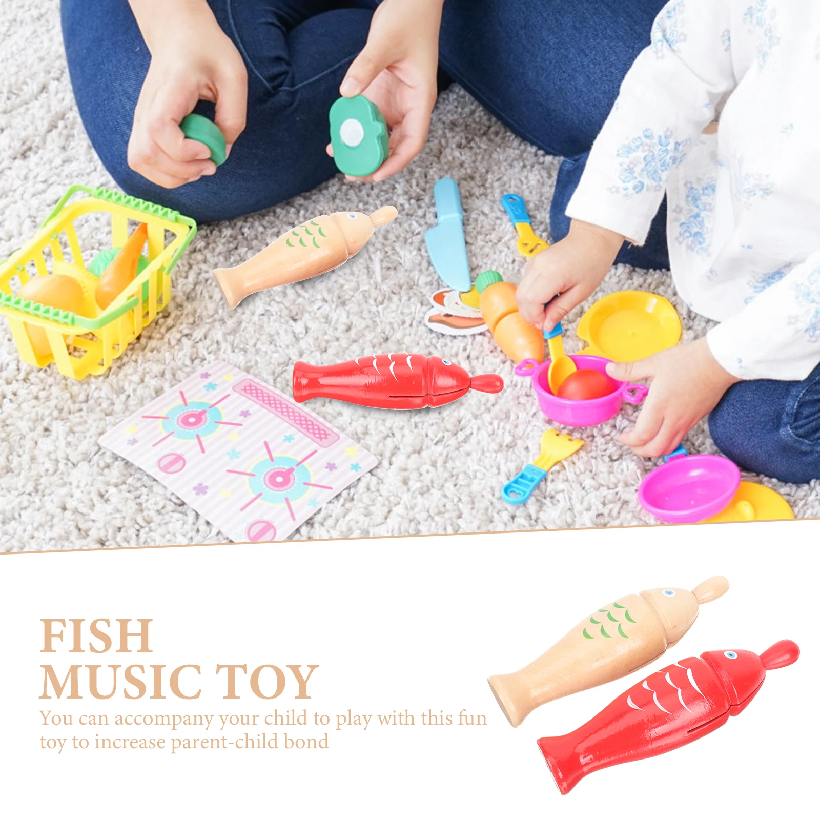 

2 Sets Wooden Fish Toy Baby Musical Instruments Tambourine Percussion Drum for Kids Toys Child Aldult