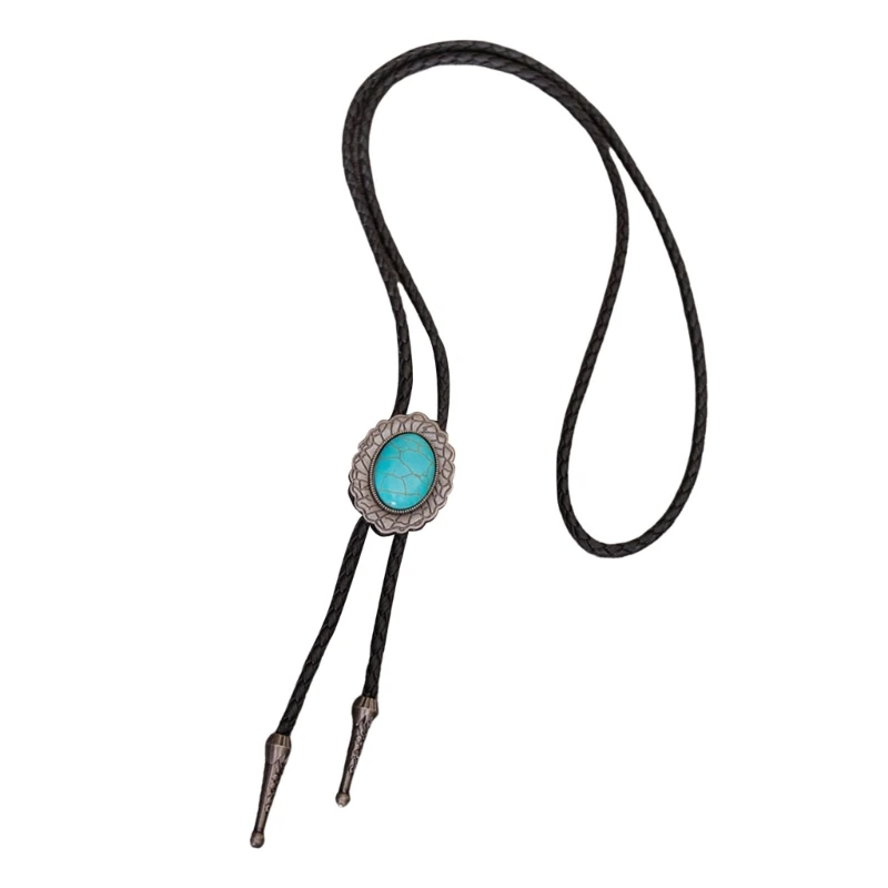 Hombres Mujeres Rodeos Bolo Tie Collar corbata cordón cuero con colgante turquesas