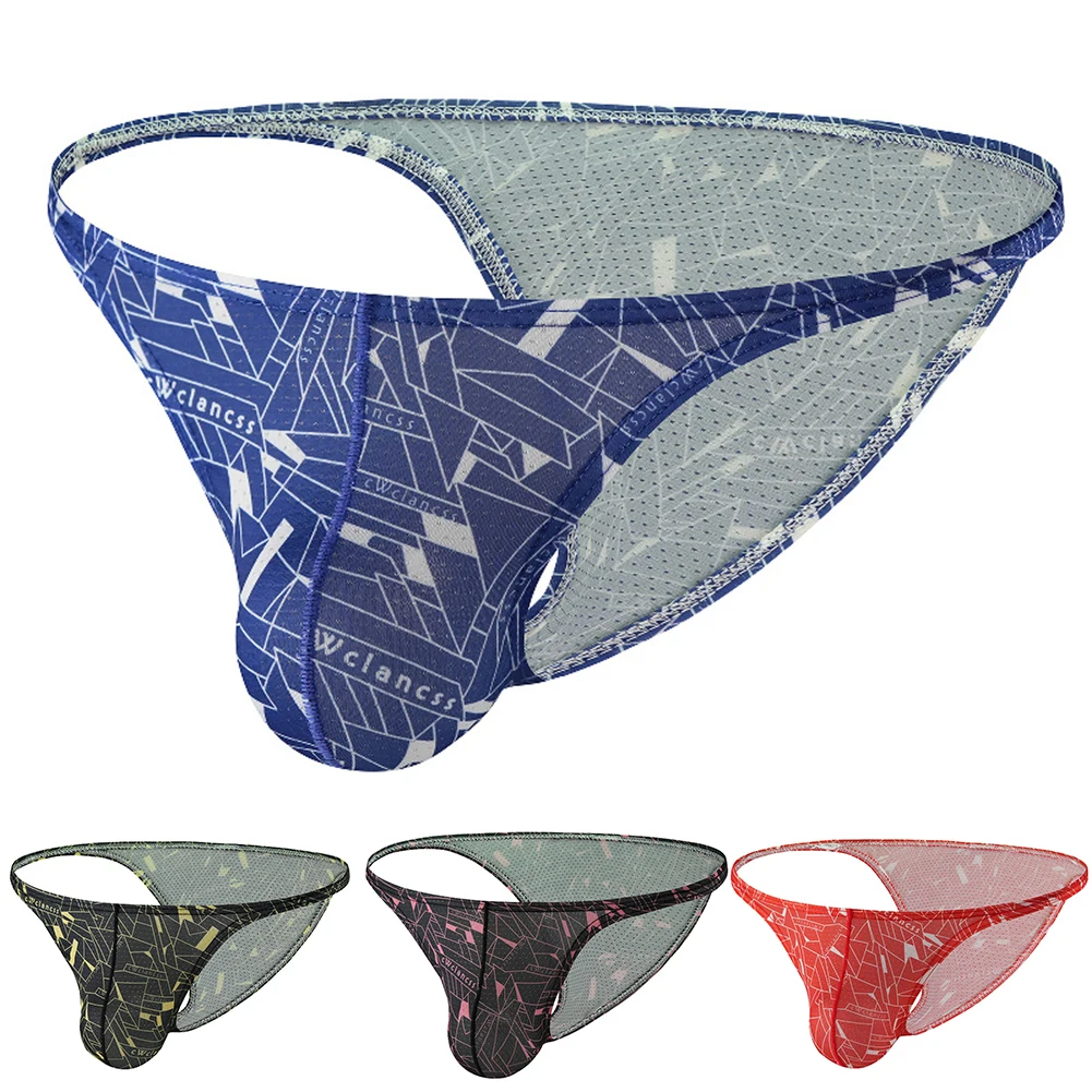 

Men Fashion Printed Mesh Thin Edge Underwear Mini Briefs Shorts Summer Breathable Low Rise Underpants For Man