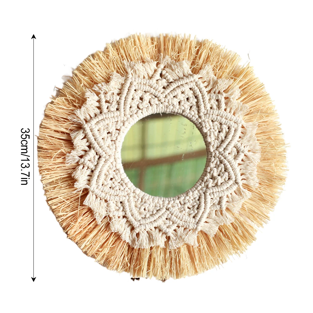 Handmade Straw Woven Mirror Nordic Chic Wall Art For Home Multi-purpose Nordic Raffia Makeup Mirror