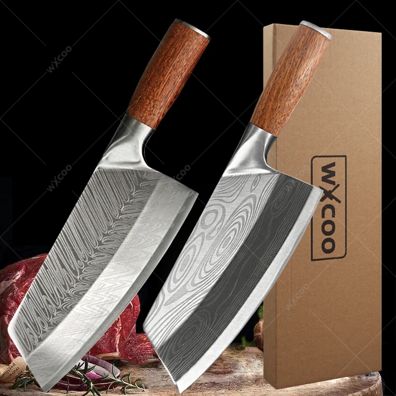 

WXCOO Japanese Kitchen Knives Meat Cleaver Professional Japanese Chef Knife Laser Pattern Kitchen Slicing Knife Cooking Tools