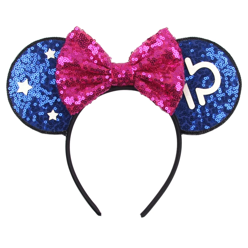 

2025 NEW 12 Constellation 4"Mouse Ears Headband For Girls Sequins 5"Bow Party Hairband Festival DIY Hair Accessories Femme Gift