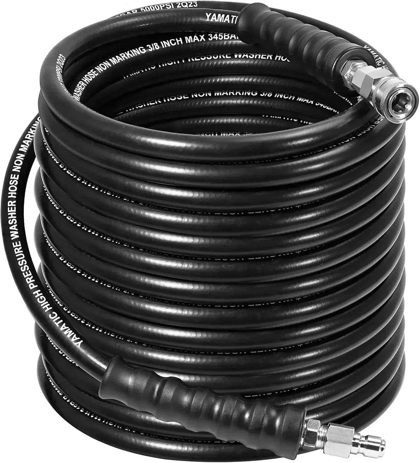 Pressure Washer Hose 100FT with Stainless Steel Quick Connector, 5000PSI Rubber Power Washer Replacement Hose, Steel Wire Braide