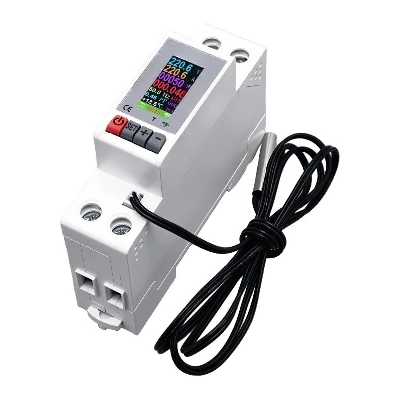 FOR TOMZN 23mm AC110V 230V 50A WIFI Smart Circuit Breaker TUYA Voltage Current Temp Measurement Protector Over Current Threshold
