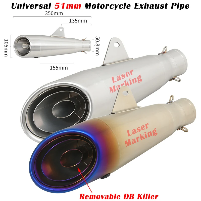 Universal 51mm Motorcycle Exhasut Pipe Motocross Muffler DB Killer Escape Moto For KTM 390 CBR500 ER6N GSX S750 R1250GS ZT125