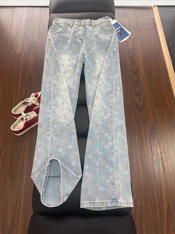 Calças Jeans Flaneladas com Design Retro Americano Azul para Homens e Mulheres, Corte Slim e Confortável para Adolescentes