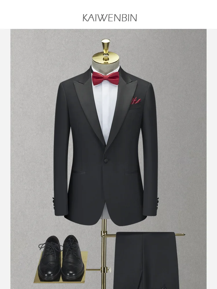 Tuxedo Suits for man Black Wool70% Half-canvas Single Breasted 2-Pieces Jacket Pants Men's Party dress Customizable