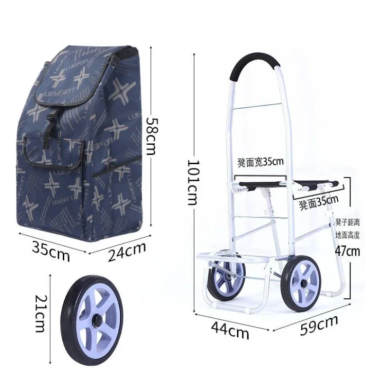 Large Aluminum Alloy Shopping Cart - Foldable with Big Wheel, High-Quality Oxford Cloth Bag Convenient for Groceries and Travel