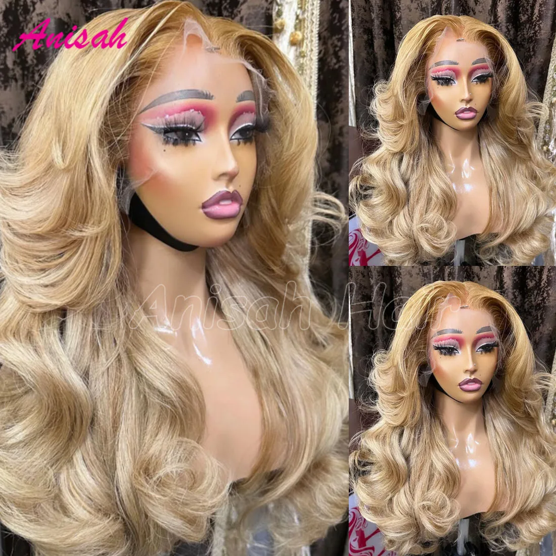 100% Virgin Hair Ombre Blonde Highligh 13x4 Lace Frontal Human Hair Wig Blonde Colored 5x5 Glueless Closure Human Hair Wigs