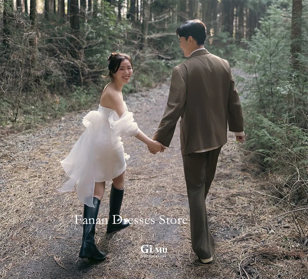 فساتين زفاف حورية البحر الكورية بدون حمالات من FANAN فساتين زفاف لحفلات الزفاف من التل العاجي بأكمام قصيرة مخصصة فساتين العروس الجميلة مقاس كبير