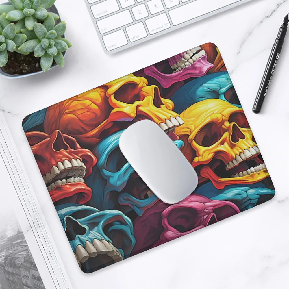 Halloween Skull Mouse Pad Non-slip Rubber Base Gothic Witch Bat Pattern Gaming Mousepad for PC Laptop Office Desk Decor