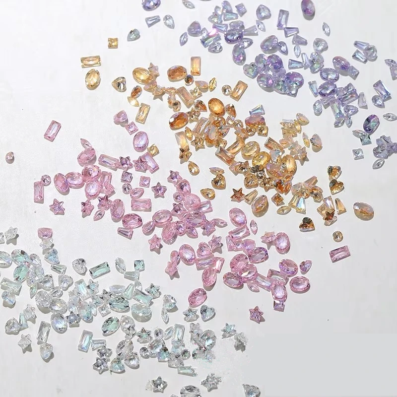 50PCS Sparkle 5A Mini Zircon Aurora Ice Translucent Cognac Mix Shapes Sharp Diamonds Nail Art Rhinestones Decor Manicure Charms