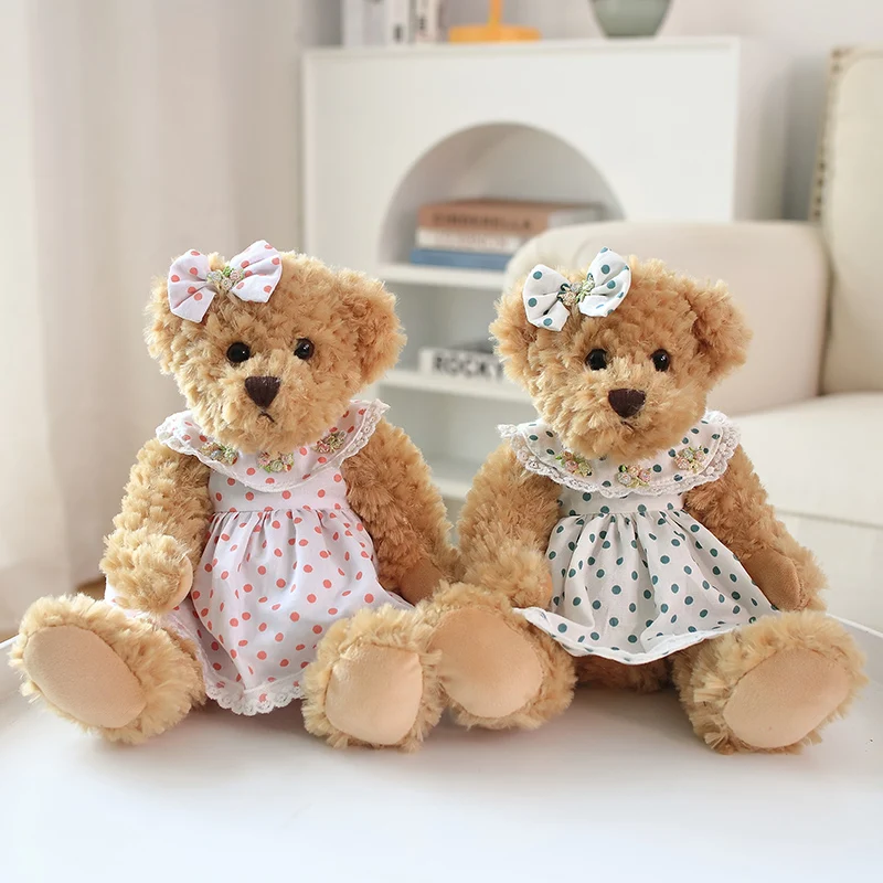 26cm Couple Little Bear Plush Toys Pink Green Kawaii Wearing Clothes Bear Soft Stuffed Doll For Girls Holiday Plush Doll Gifts