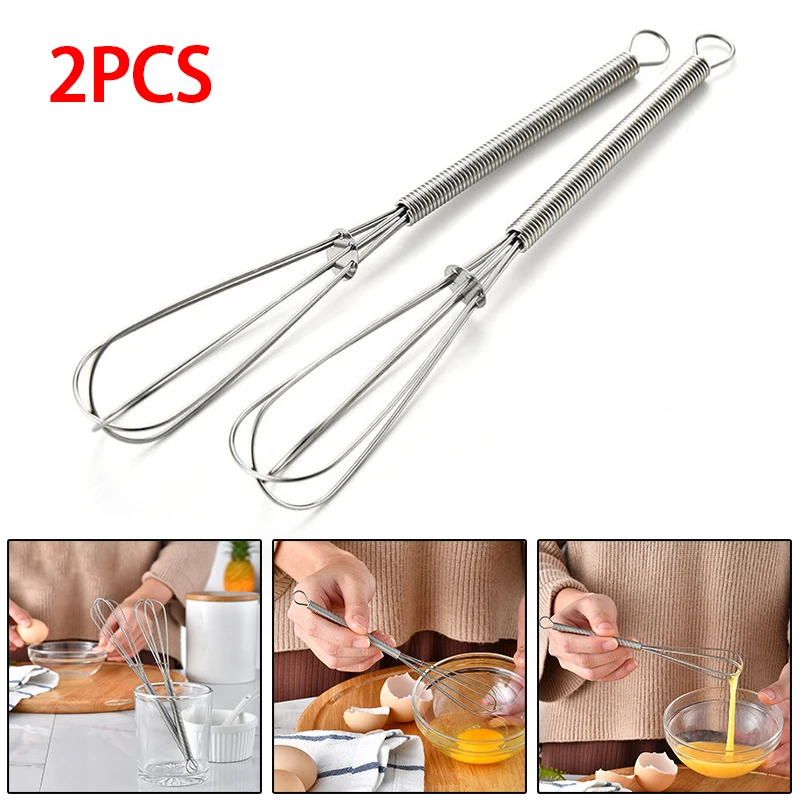 1/2pcs 3-wire Mini Stainless Steel Balloon Beater, Cuisine Manual Whisk Kitchen Manual Frother Pastry Whip