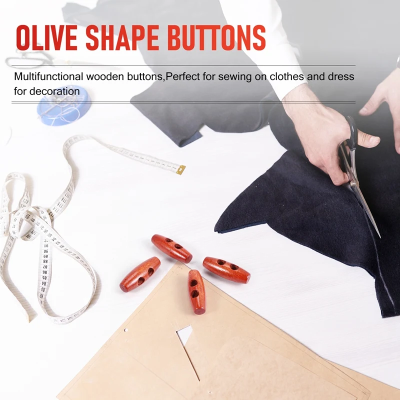 

50 Pieces Olive Shape Wooden Toggles Buttons 2 Holes Sewing Buttons For Clothes Decor