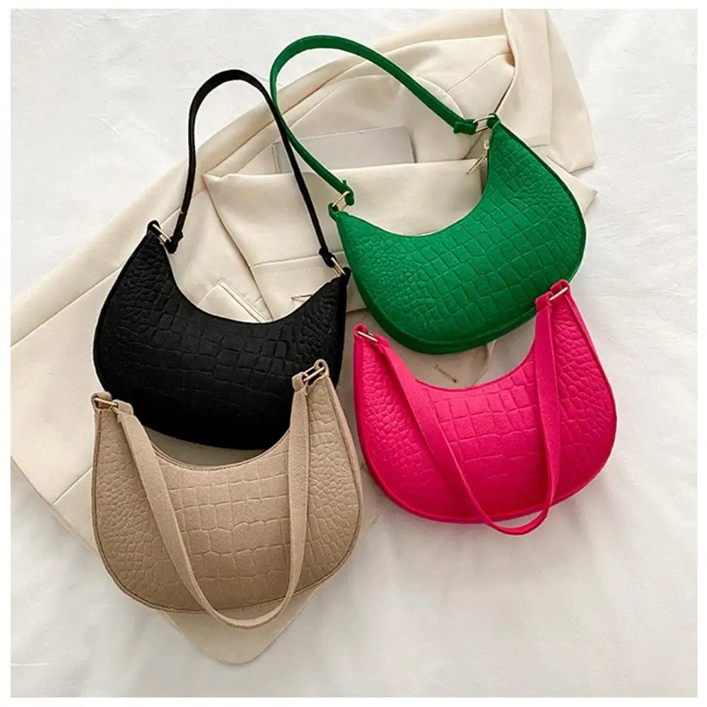 Women Fashion Underarm Bags Solid Color Retro Tote Handbag Ladies Retro Pouch