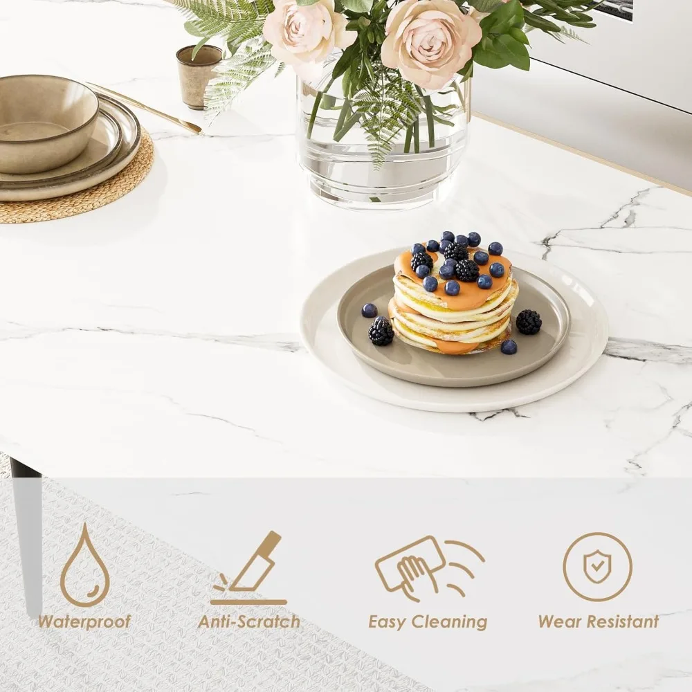 Modern Rectangular Wood Dining Table for 4-6, Indoor Metal Frame Kitchen Table with Legs