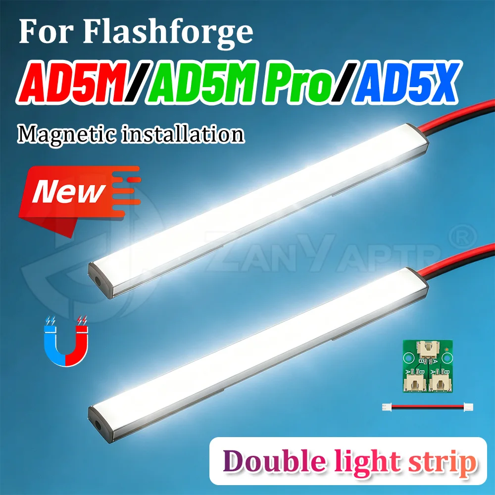 Magnetic Mount LED Double Light Strip 24V For Flashforge Adventurer 5M AD5M AD5M Pro AD5X 3D Printer Internal High Brightness
