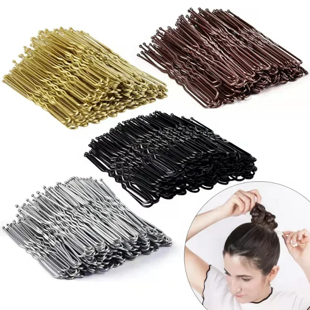 50Pcs 5cm Women\'s U Shaped Hairpins Waved Hair Clips Metal Bobby Pins Barrette Bridal Hair Pins Hairdressing Hairstyle Tools