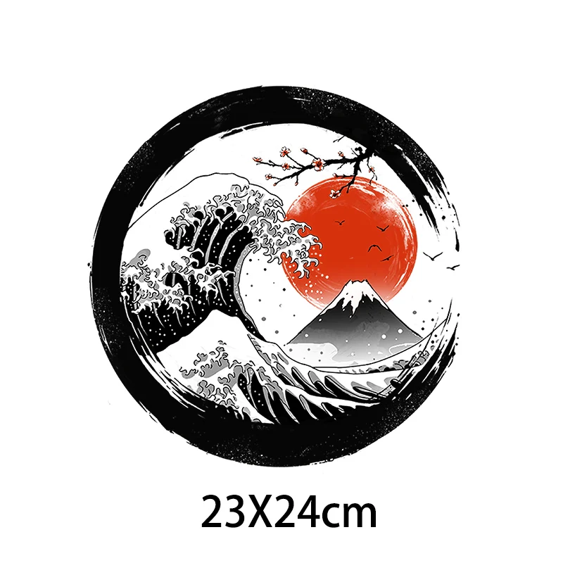 Iron on Transfers Sun Rise and Sunset Painting Taichi Wave thermal vinyl heat transfer patches for clothing stickers