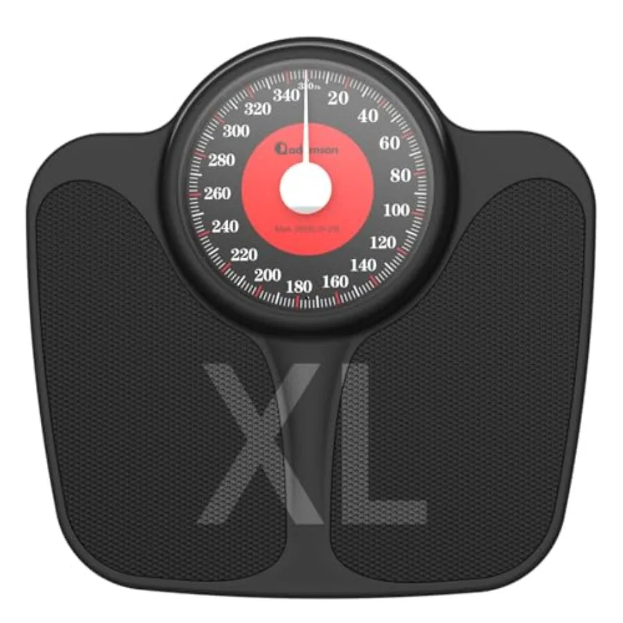 

Весы для ванной комнаты A23 для измерения веса тела до 350 фунтов с противоскользящей резиновой поверхностью и крупными цифрами - аналоговые, высокоточные, S-размер