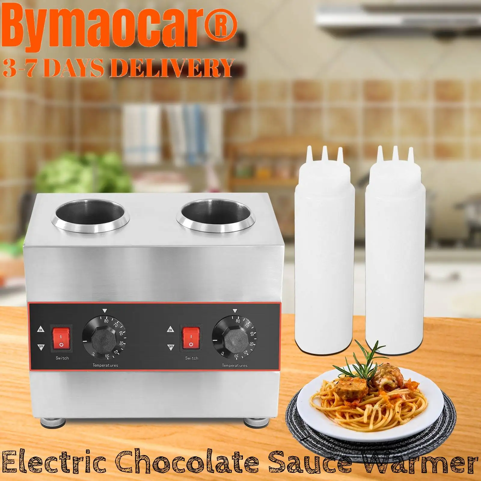 

Electric Chocolate Sauce Warmer Toppings Hot Cheese Dispenser with Squeeze Bottle for heating fudge, caramel, pepper, butter