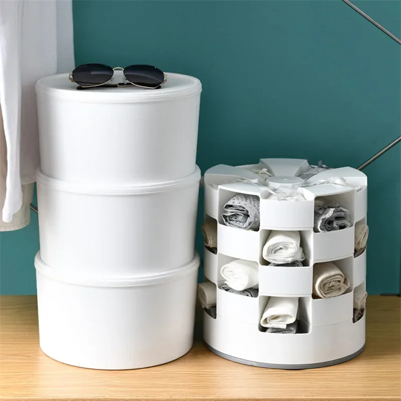 

Rotating Desktop Storage Box Household Cosmetics Jewelry Divided Plastic Box Underwear Socks Underwear Storage Box Creative