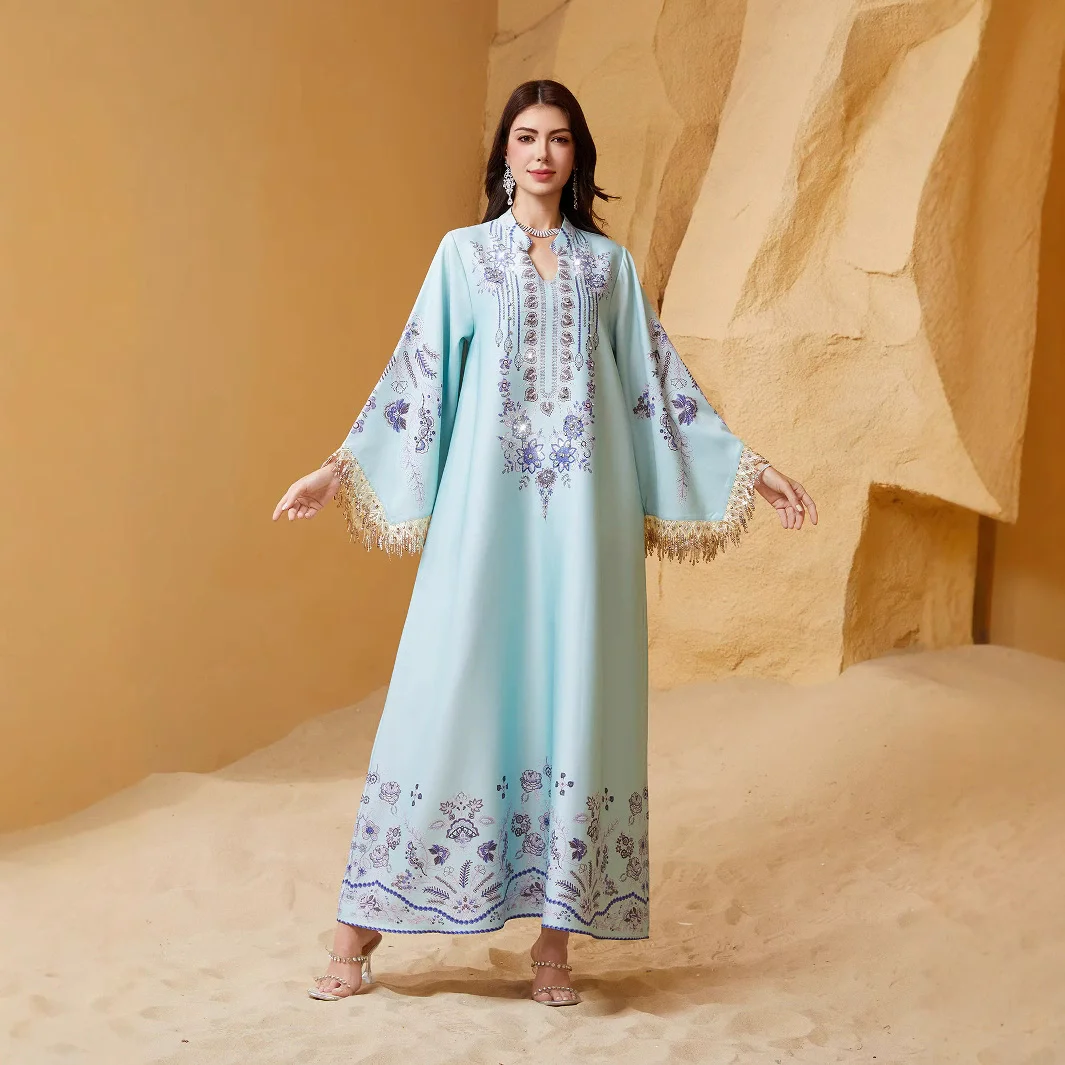 

Muslim Luxury Fashion Long Dress Middle East Saudi Arabia Islamic Ramadan Women's Dress Dubai Tassel Robe Abaya