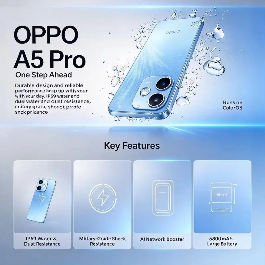 2026 All-New OPPO A5 Pro 5G Global Edition 8GB+256GB 5800mAh battery 45W fast charging AI dual camera Dual SIM