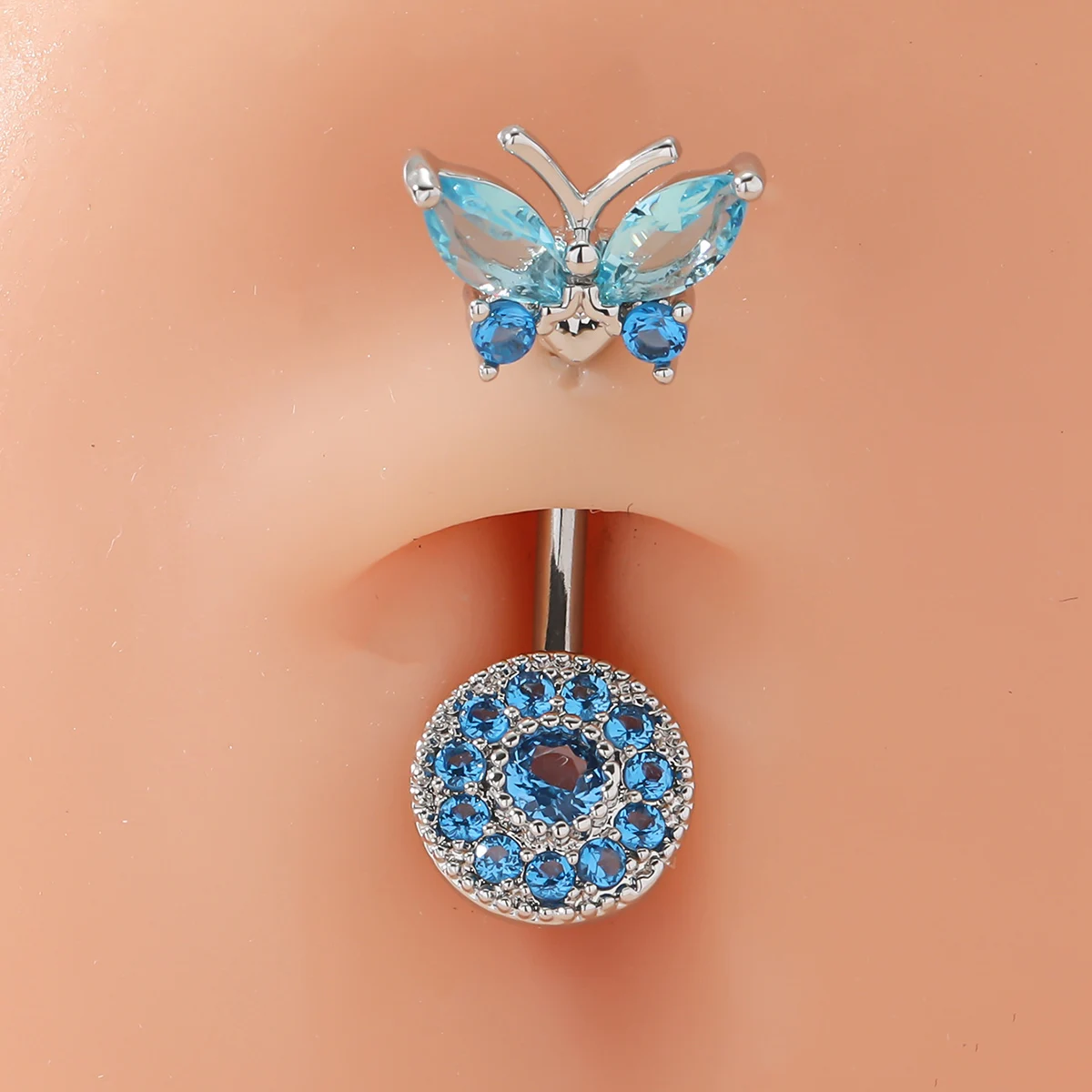 1pcs Cute Cat Blue Crystal CZs Belly Button Ring 14G Stainless Steel Butterfly Heart Dragon Style Dangle Navel Piercing Nombril