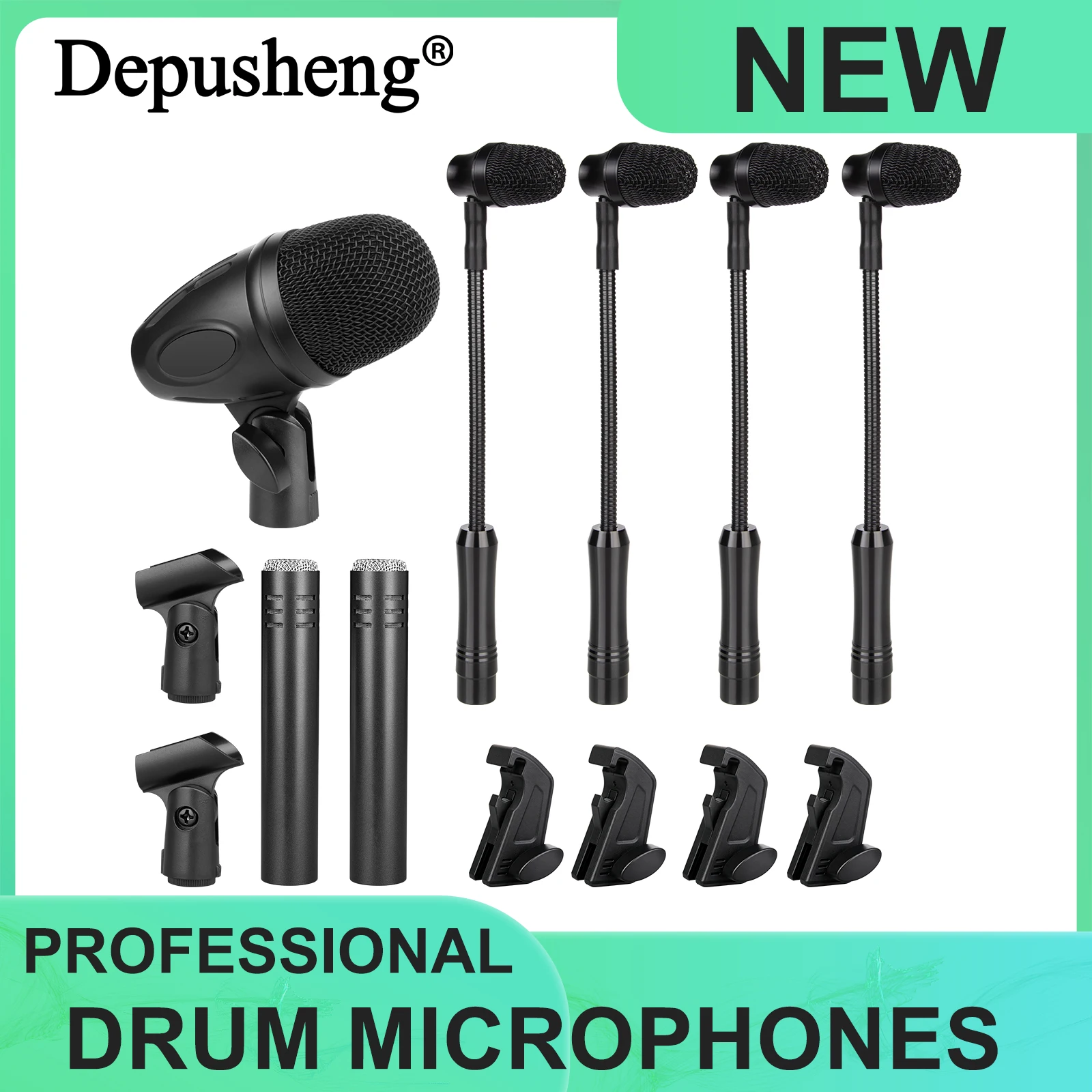Drum-Mikrofon GD7P Instrumenten-Tonabnehmer-Mikrofon-Set für Snare Drum Jazz Drum Set - Professionelles Bühnenmikrofon mit Nierencharakteristik