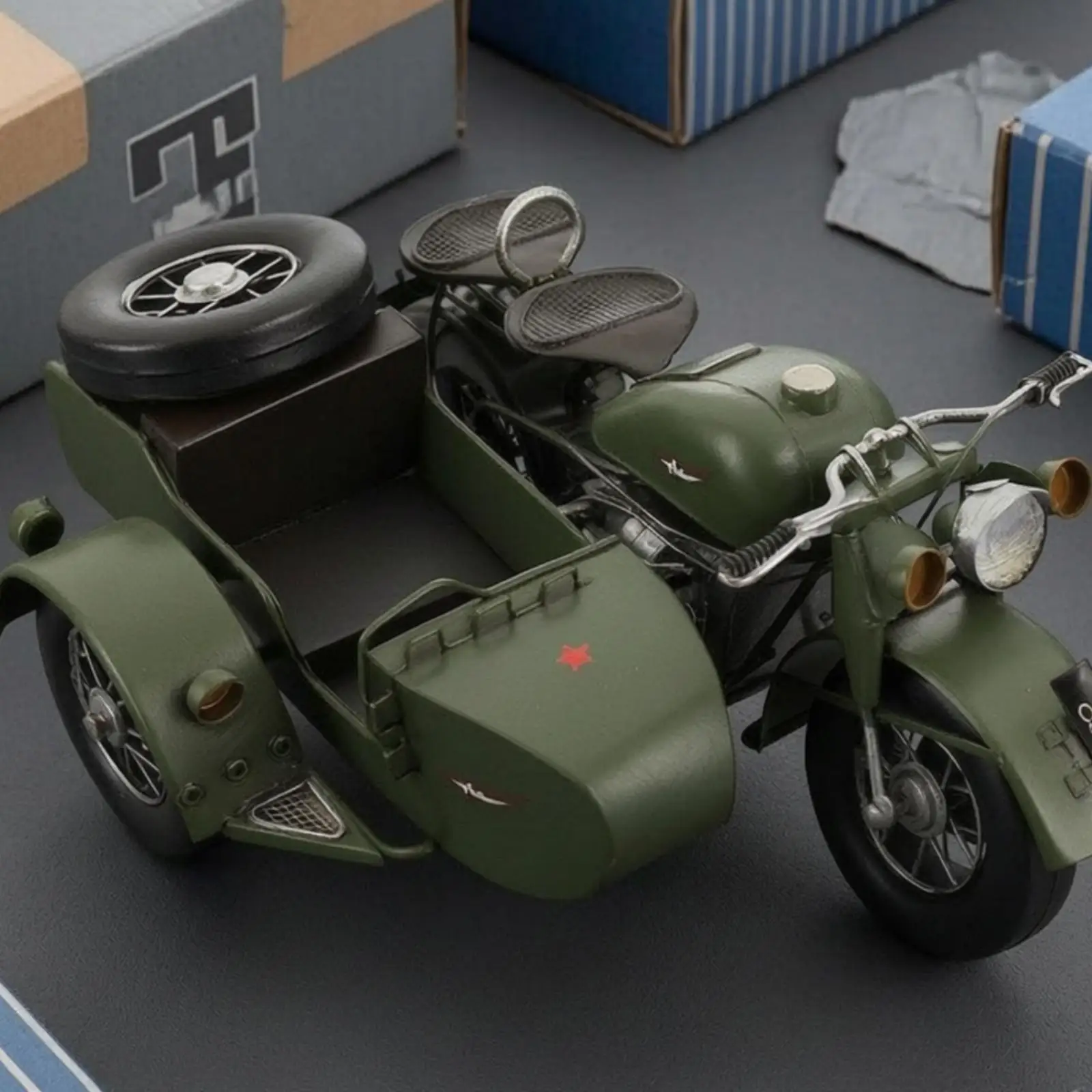 Sidecar Motorcycle Model Vintage Motorcycle Model with Sidecar Retro for Desk
