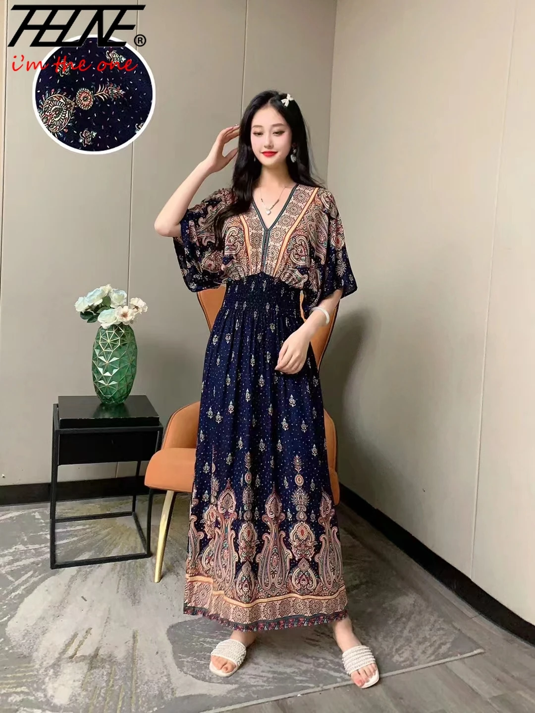 Sommerkleid Frauen böhmischen Strand koreanischen Stil übergroße Blumen Vintage Vestidos Robe lange Maxi neu in Kleidern Kleidung