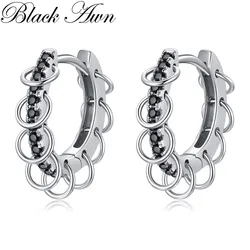 Black Awn Hoop Earrings for Women Classic Silver Color Trendy Spinel Engagement Fashion Jewelry I254