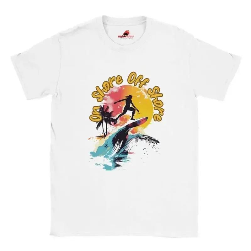 Retro On Shore Off Surfing T Shirt Vivid Colors Vintage Surf Style Beachwear for Wave Riders